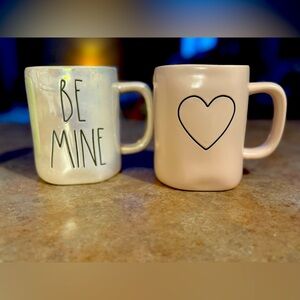 Beige Ceramic Mug Set with Heart and 'Be Mine' Design